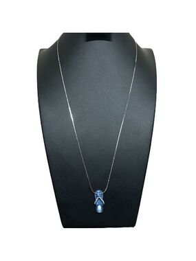 Blue jewel tone sandal charm cubic zirconia cz accents silver 24 inch chain EUC
